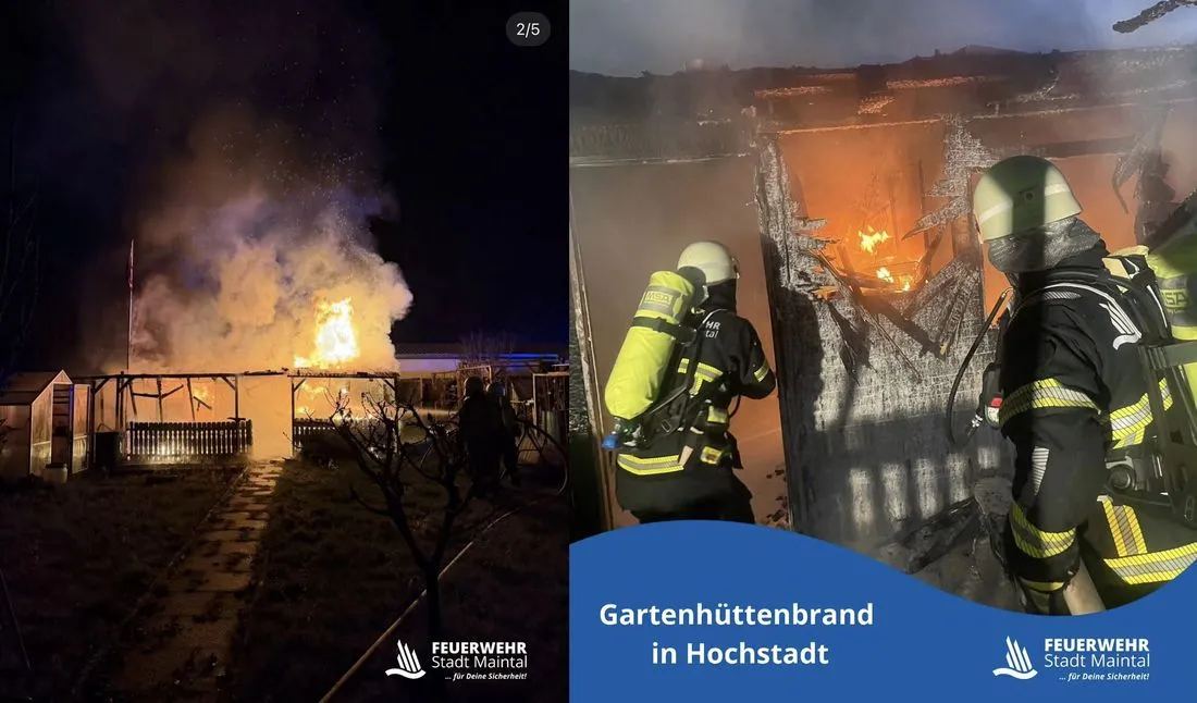 Maintal: Gartenhütte geht in Flammen auf