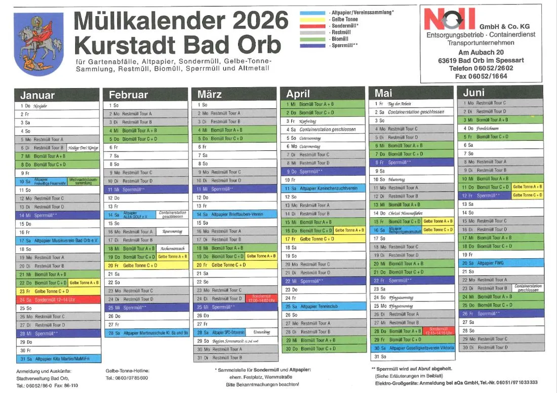 Müllkalender 2026 der Stadt Bad Orb ist fertig