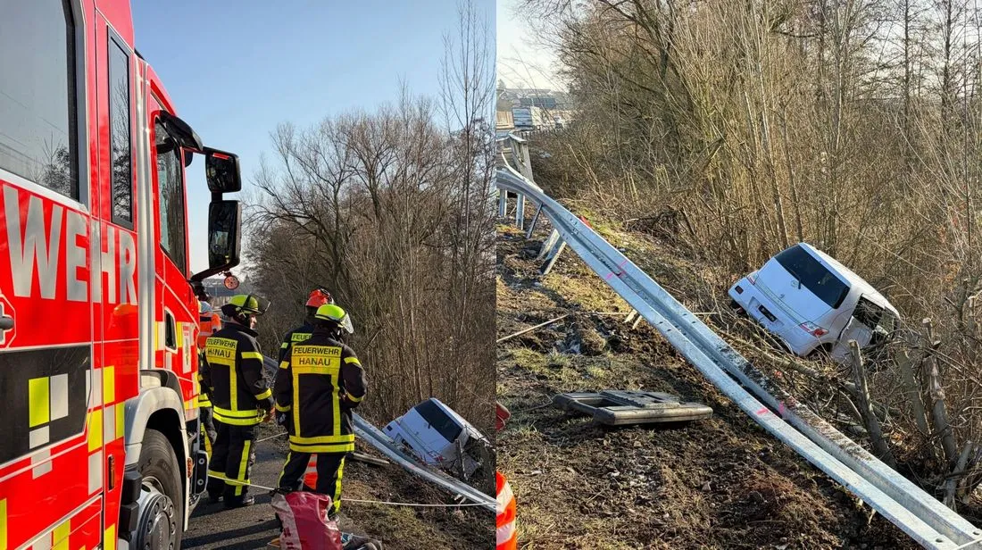 A66/Langenselbold: Pkw durchbricht Leitplanke
