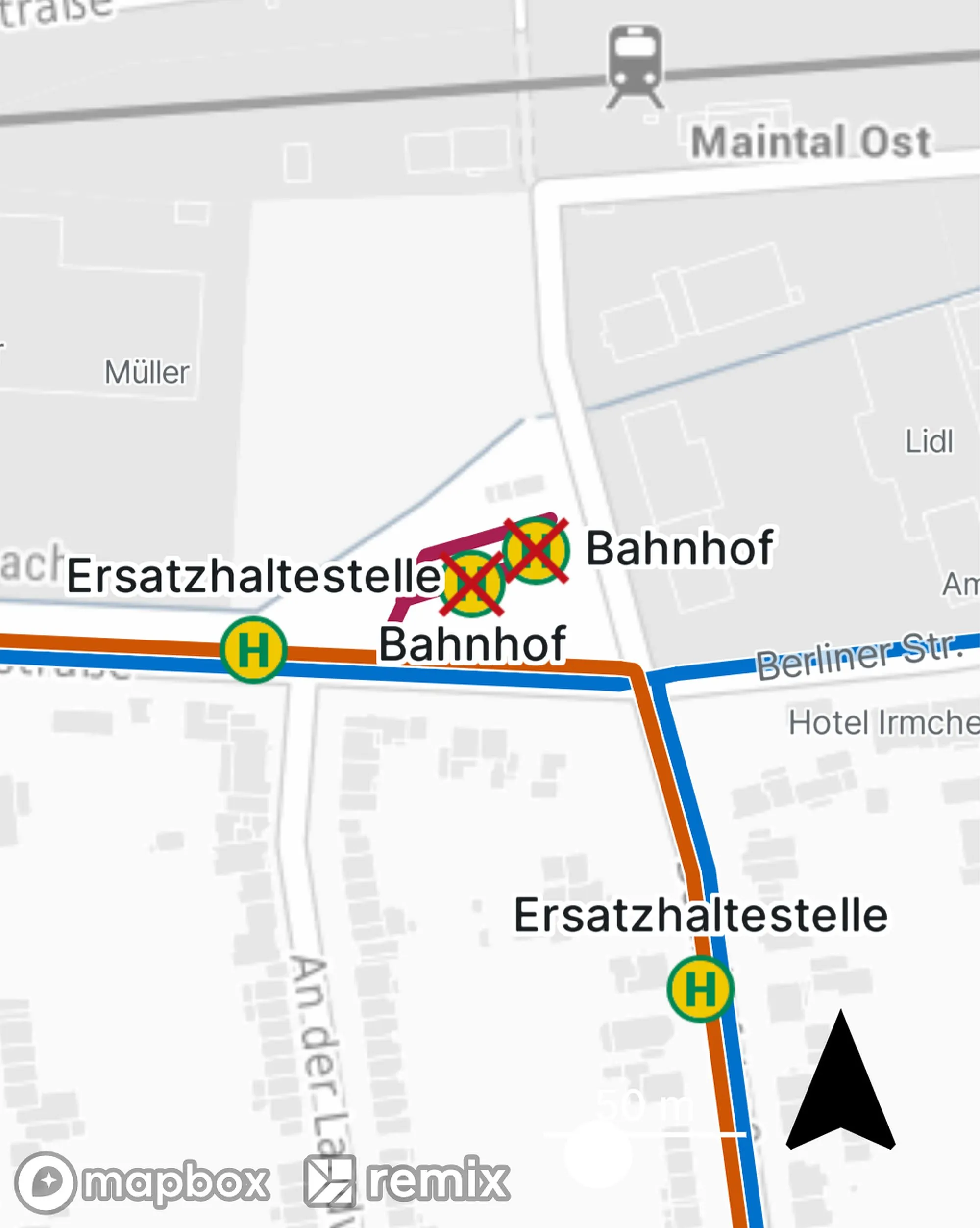 Sperrung des Busbahnhofs Maintal-Ost