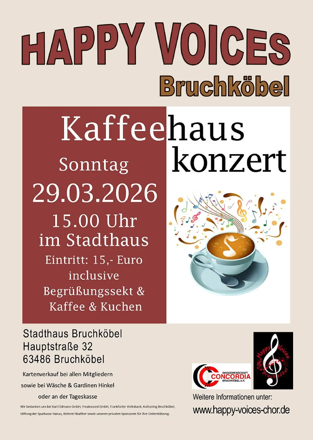 Kaffeehauskonzert der Happy Voices erstmals im Stadthaus