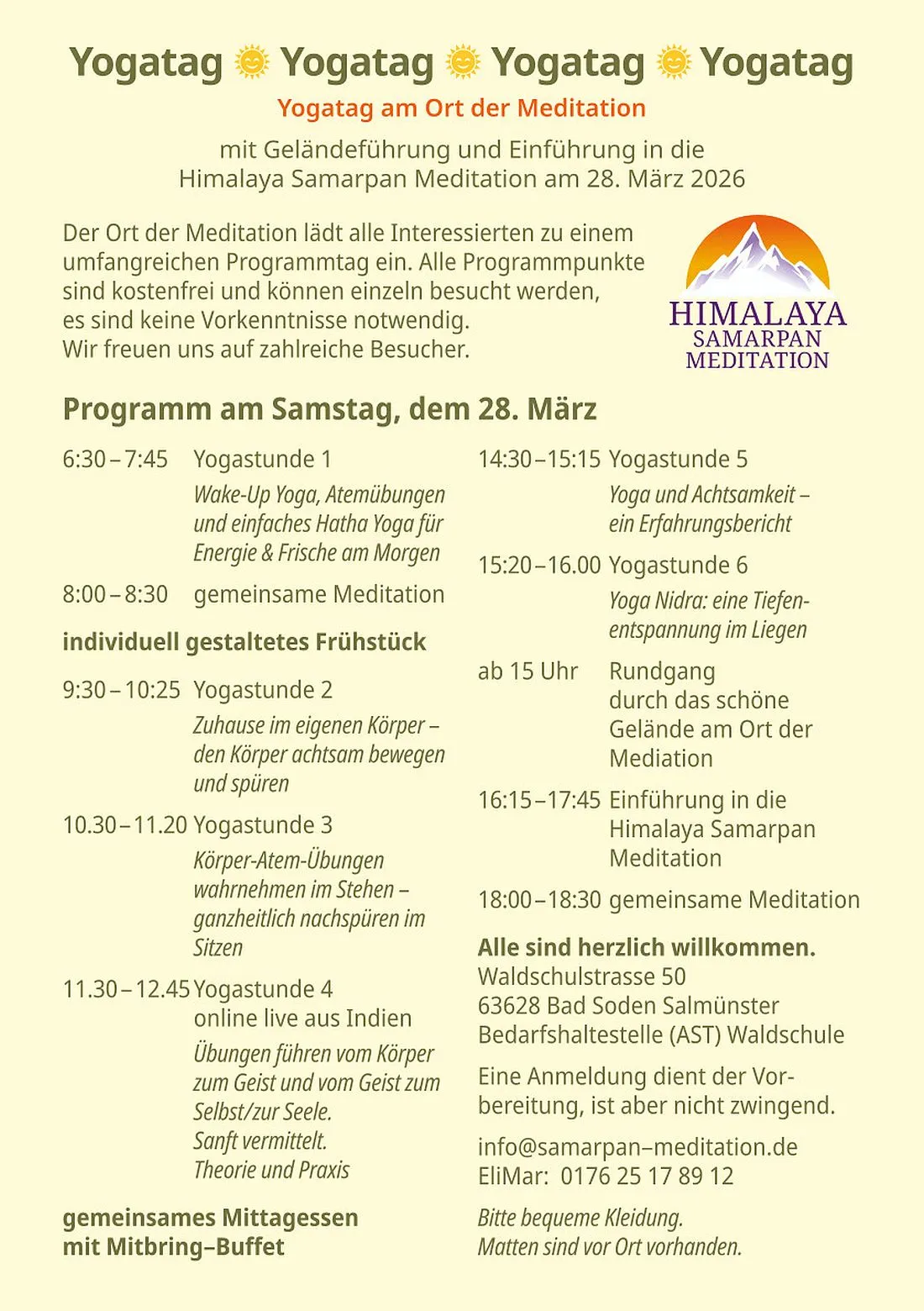 Yogatag und Meditationseinführung am „Ort der Meditation“